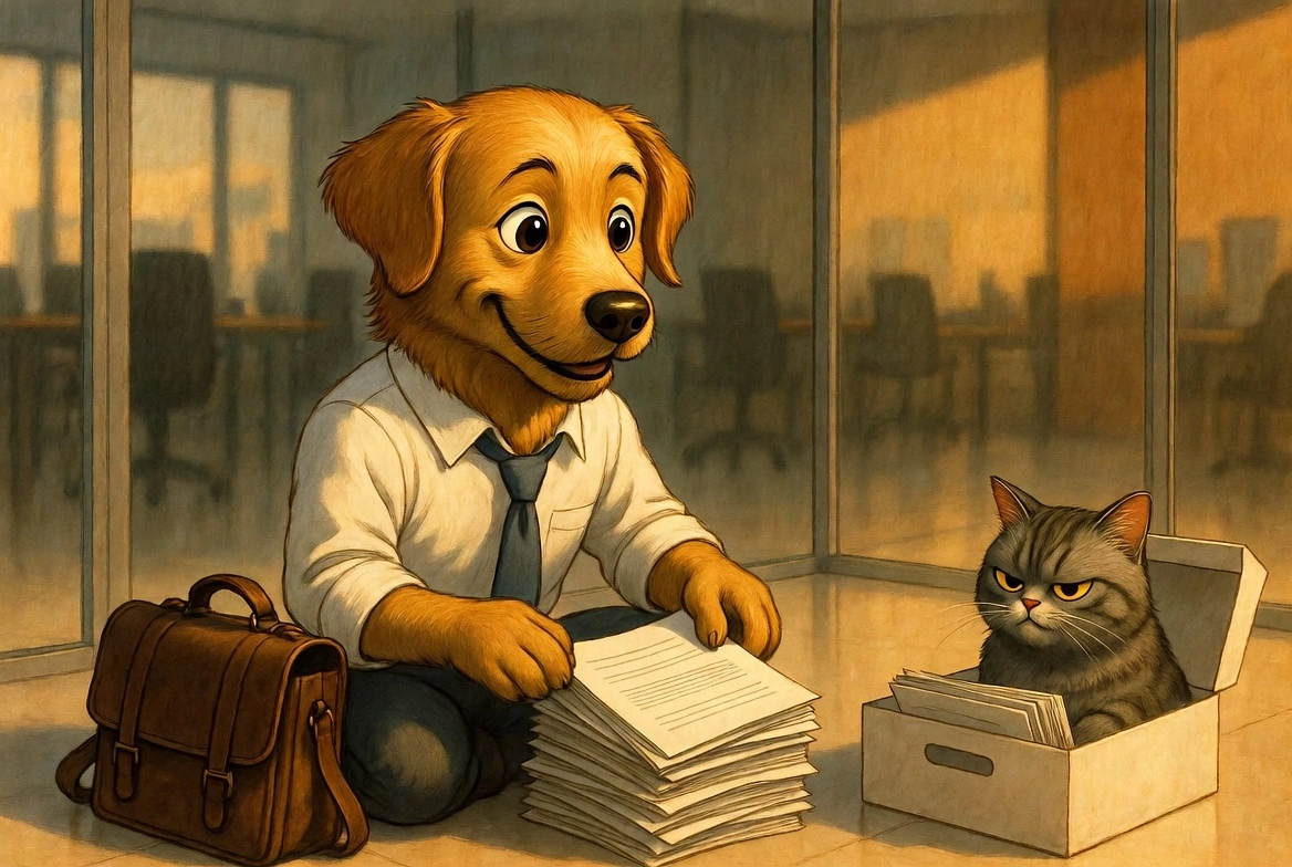 Digby the dogsbody giving a document a careful once-over